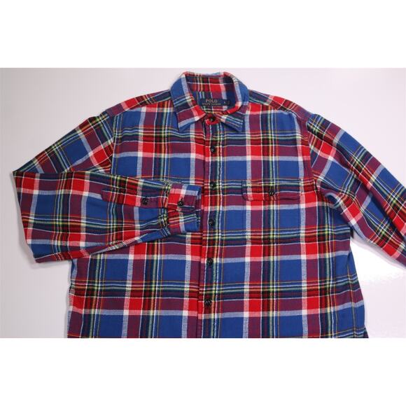 Polo Ralph Lauren Blue Red Check Heavy Work Flannel Button-Up Shirt L - Picture 3 of 7